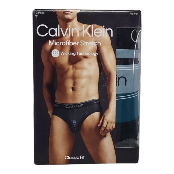Calvin Klein Mens 3 Pack Hip Brief Underwear Size XXL Microfiber Green Black - Picture 1 of 7